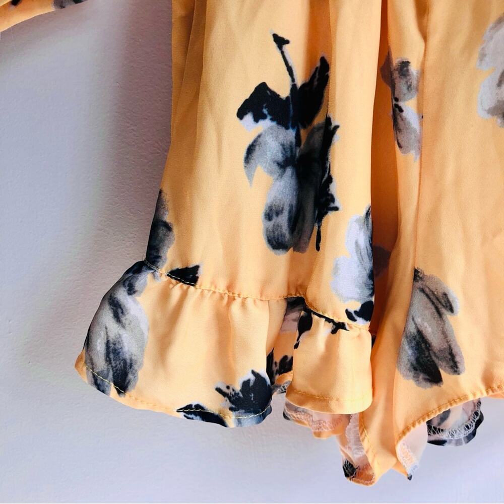 Resort Wear 7Days Vacation Floral Faux Wrap Yellow Romper Women’s Size S - Picture 6 of 11